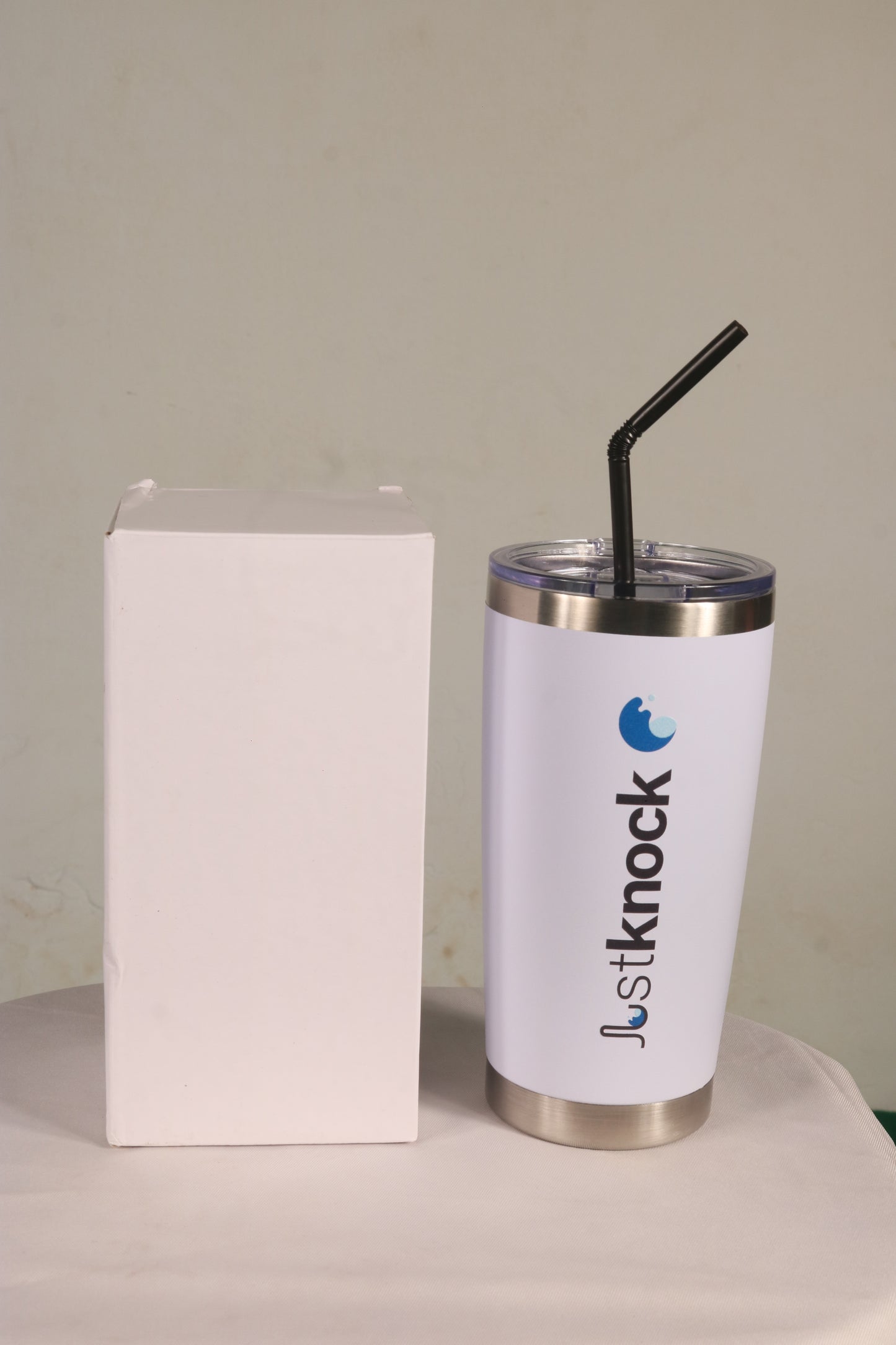 JustKnock - 32 oz White Color Vacuum insulated stainless steel drink Tumbler